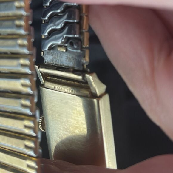 Vintage Hamilton 10K Gold Stainless Steal Square Analog Wristwatch Stretch Band - Picture 3 of 5